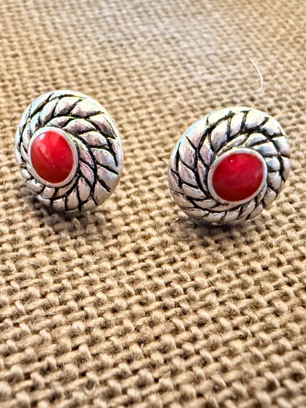 Vintage Brighton western-boho rope-wrapped round stud earrings